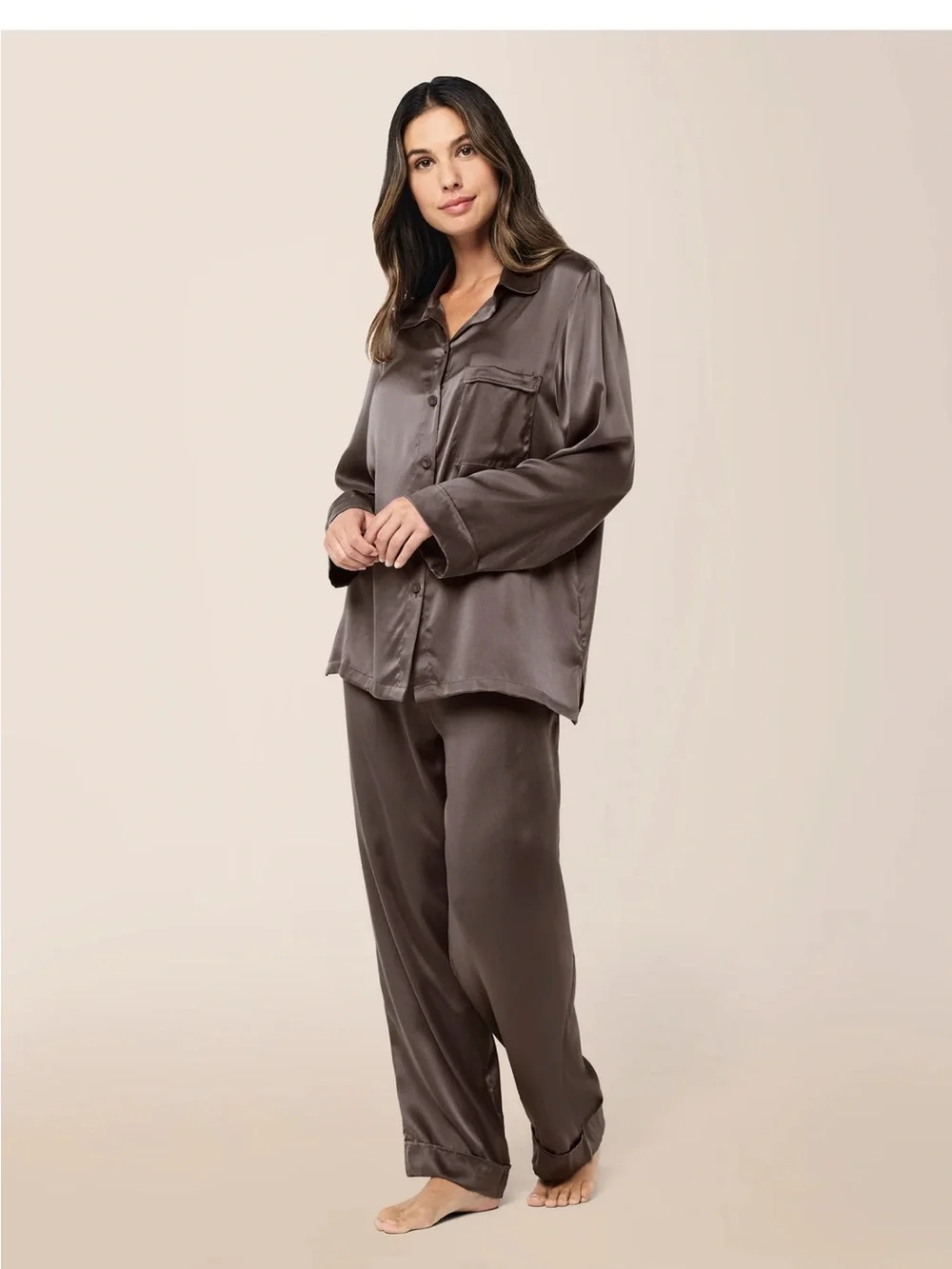 Papinelle 100% Silk Audrey Pajama Set – Ivory/Cream – XS